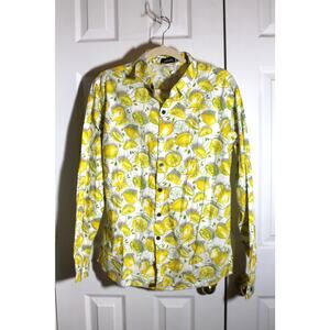 Jogal Lemon Print Long Sleeve Button Down Shirt sz M